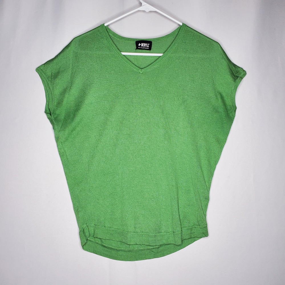 Beryll Green Silk Cashmere Blend V-Neck Knit‎ Top Medium